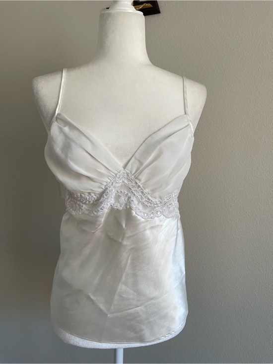 Secret Treasures Tops - Secret Treasures White Satin Lace-Trim Cami